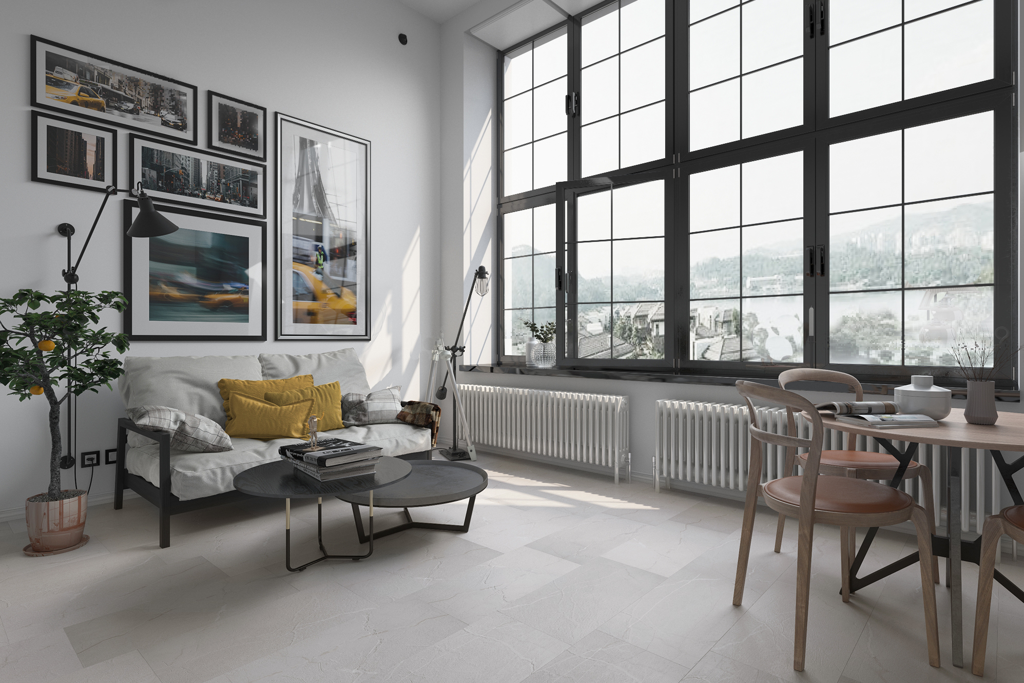 Кварцвиниловый SPC ламинат Home Expert Rock Ivory 9101 610×305×4 фото в интерьере